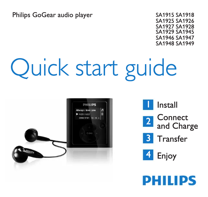 Page 1 of the manual Quick Start Guide Philips GoGear SA1916