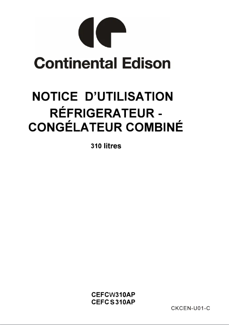 Page 1 de la notice Manuel utilisateur Continental Edison CEFCW310AP