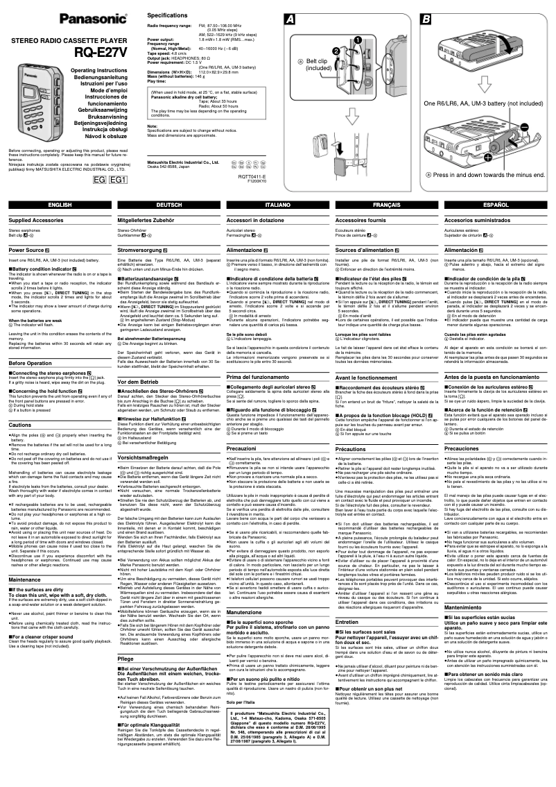 Page 1 de la notice Manuel utilisateur Panasonic RQ-E27V