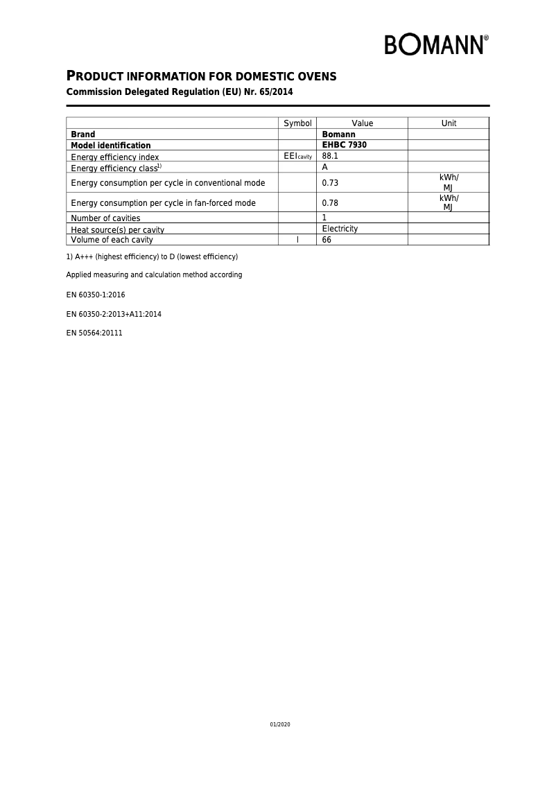 Page 1 de la notice Fiche technique Bomann EHBC 7930