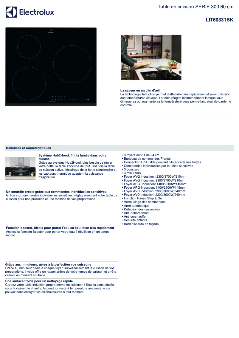 Page 1 de la notice Fiche technique Electrolux LIT60331BK