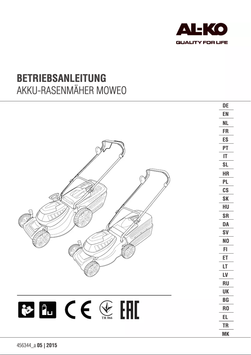 Page 1 de la notice Manuel utilisateur AL-KO Moweo 46.5 Li