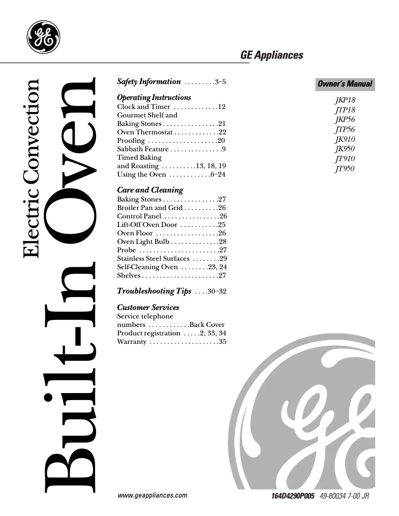 Page 1 of the manual Use and Maintenance Manual GE Profile Performance JK950WAWW