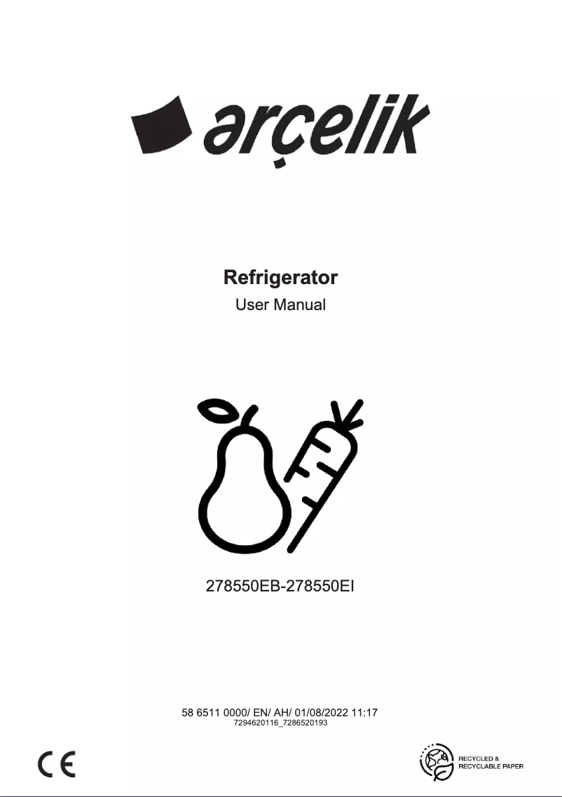 Page 1 de la notice Manuel utilisateur Arçelik 278550 IEI