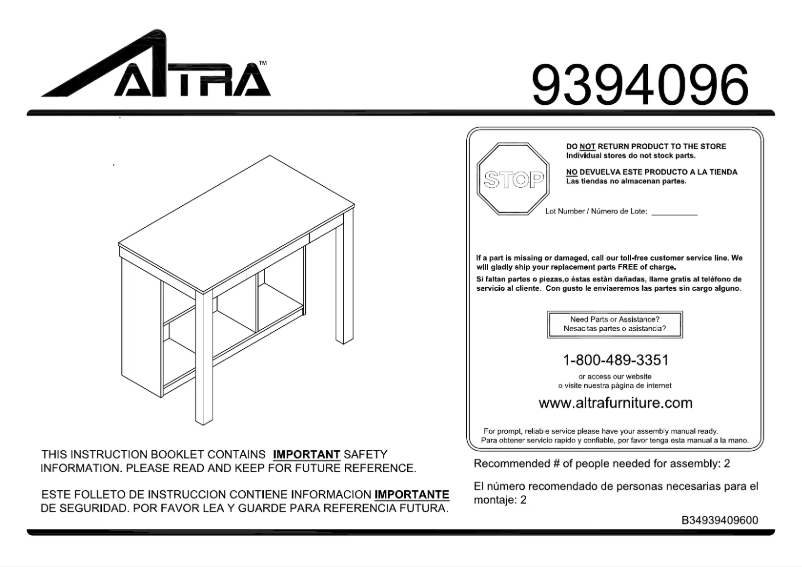 Page 1 de la notice Manuel utilisateur Altra Parsons 9394096