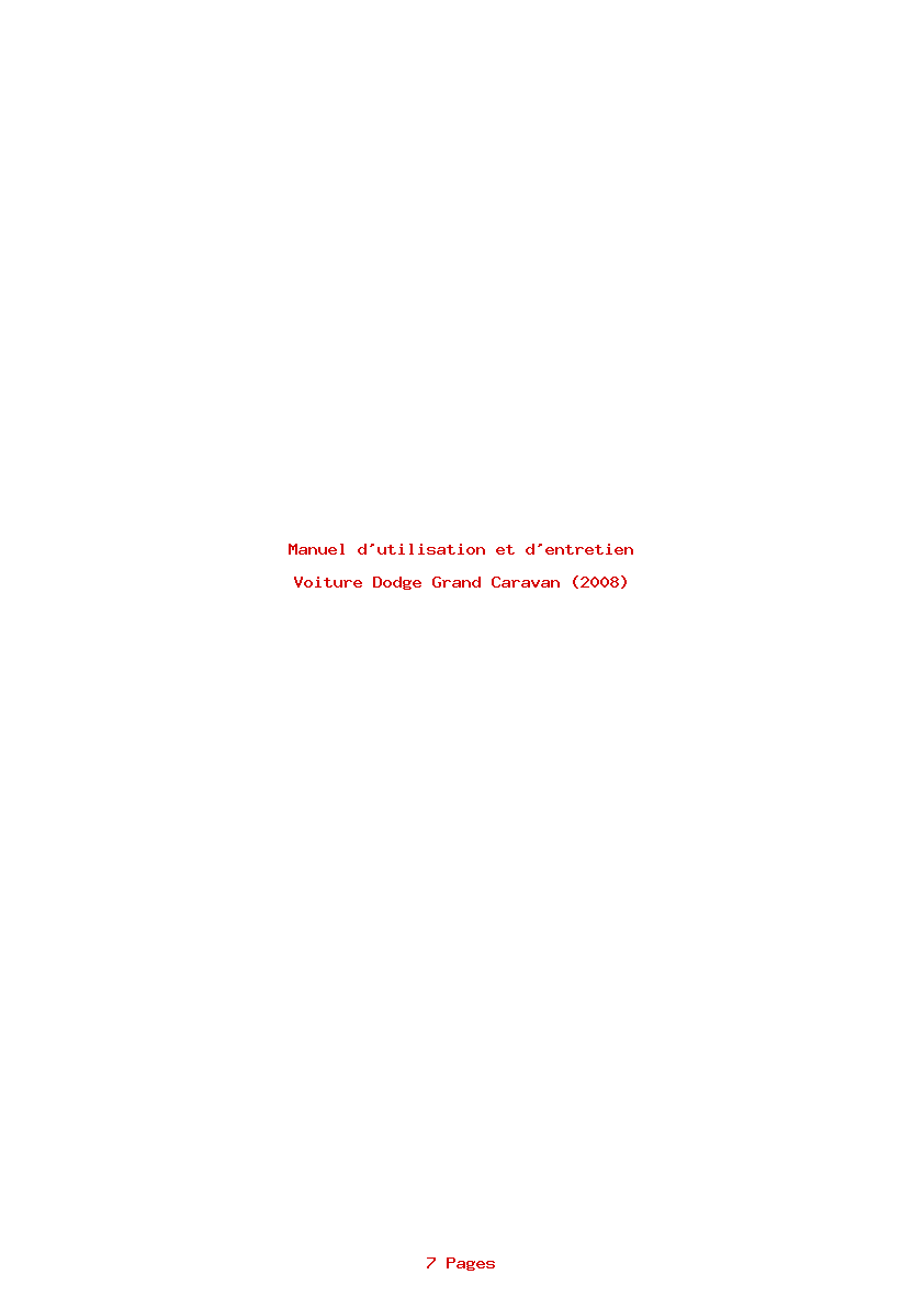 Page 1 de la notice Manuel d'utilisation et d'entretien Dodge Grand Caravan (2008)