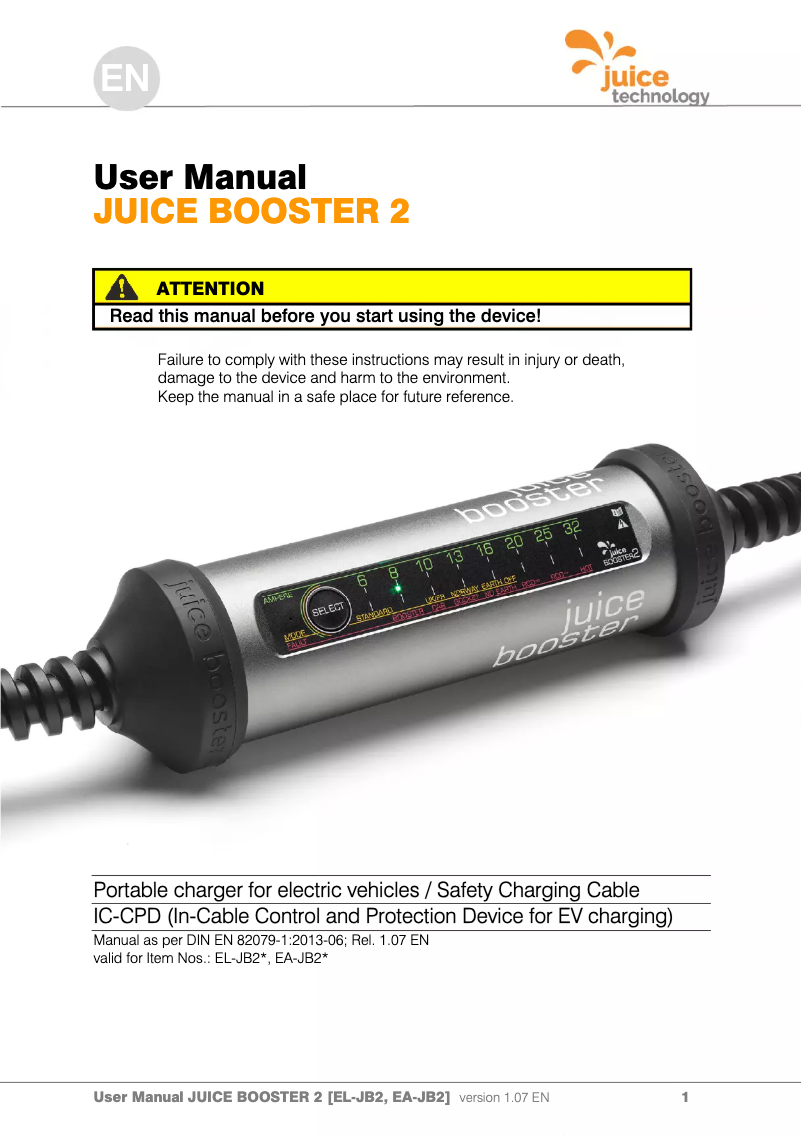 Page 1 de la notice Manuel utilisateur Juice Technology Booster 2
