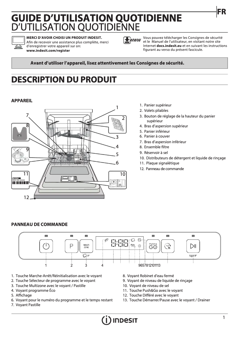 Page 1 de la notice Mode d'emploi Indesit DFO 3C26