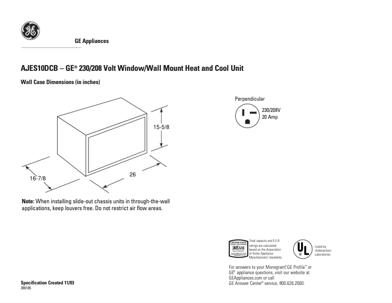Página 1 del manual Ficha técnica GE AJES10DCB