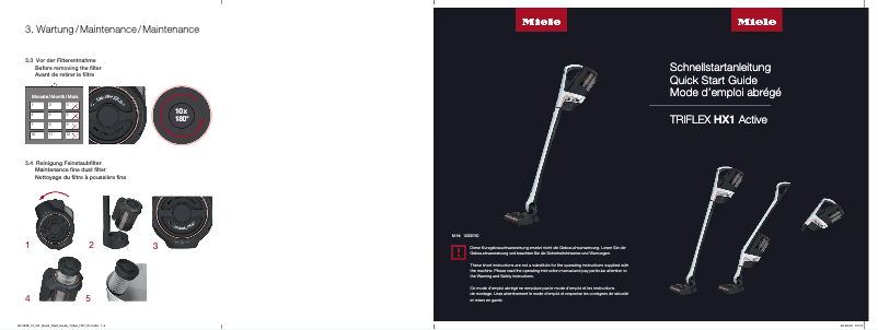 Page 1 de la notice Guide de démarrage rapide Miele Triflex HX1 Facelift Active