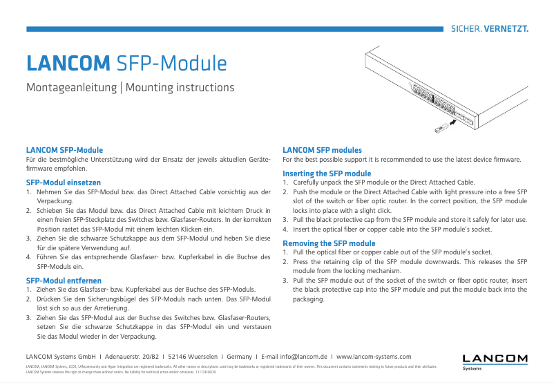 Page 1 of the manual User Manual Lancom SFP-LR-LC40