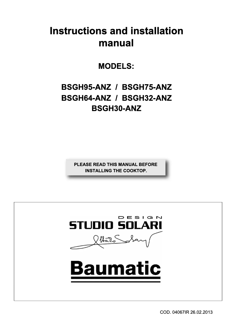 Page 1 de la notice Manuel utilisateur Baumatic BSGH95-ANZ