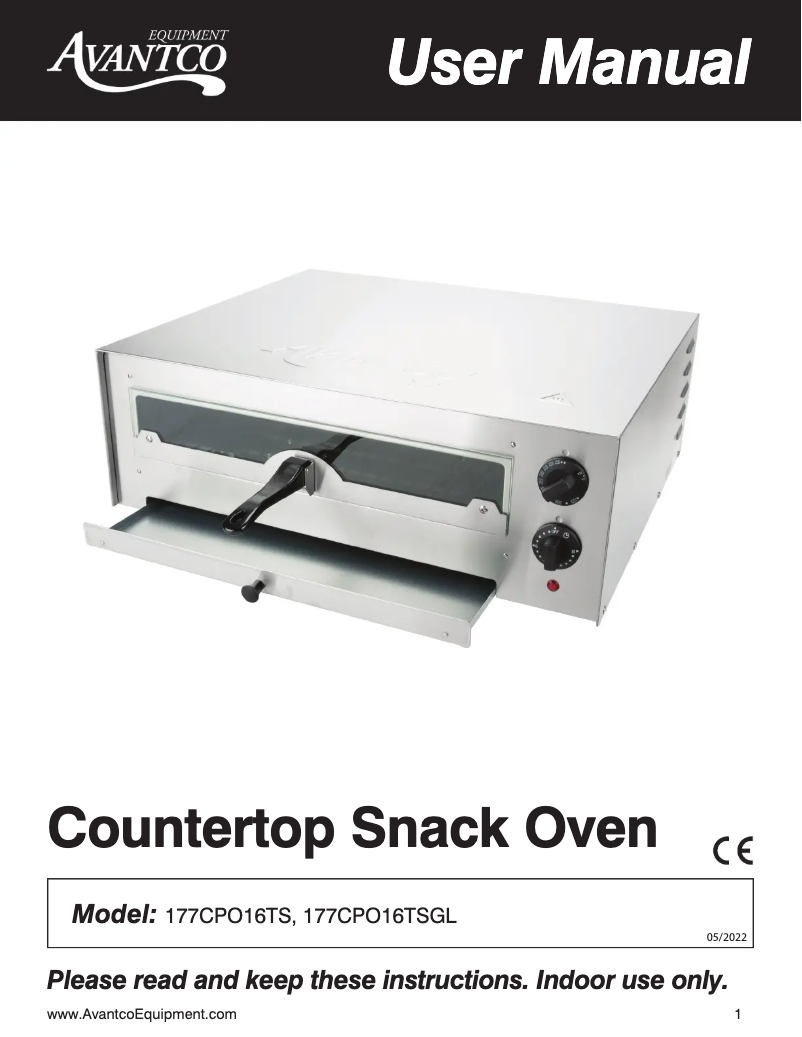 Page 1 de la notice Manuel utilisateur Avantco CPO16TSGL