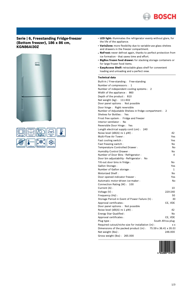 Page 1 of the manual User Manual Bosch KGN86AI30Z