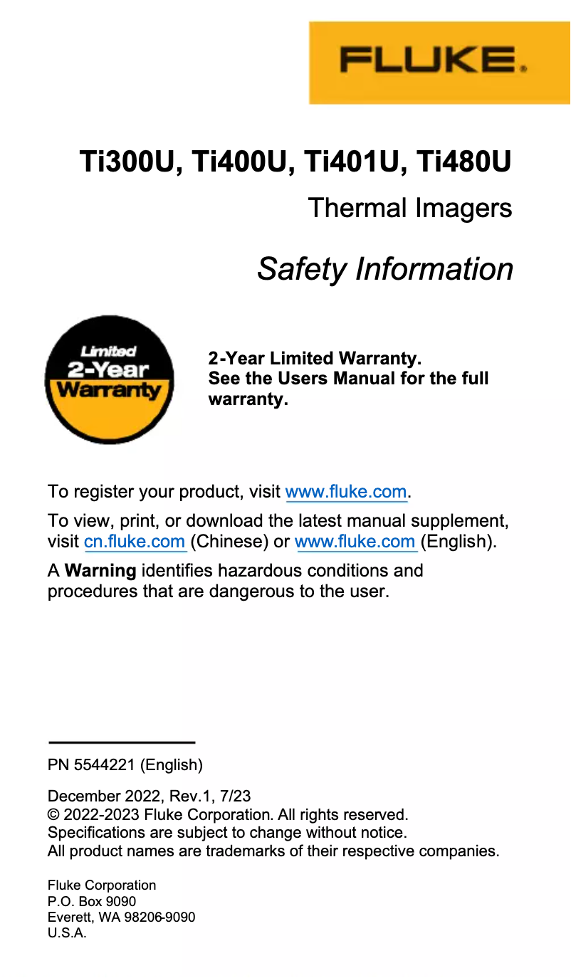 Page 1 de la notice Instructions de sécurité Fluke Ti480U