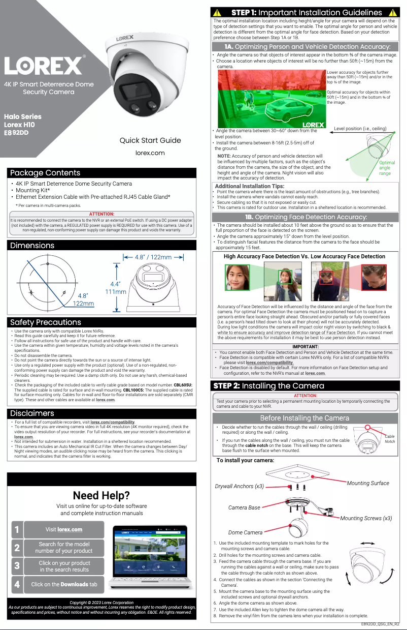 Page 1 de la notice Guide de démarrage rapide Lorex E892DD
