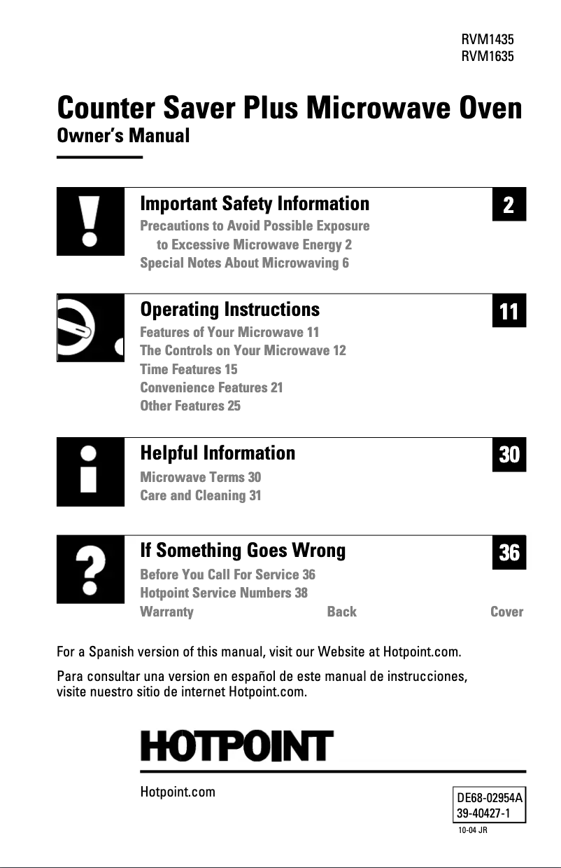 Página 1 del manual Manual de uso y mantenimiento Hotpoint RVM1435WJ
