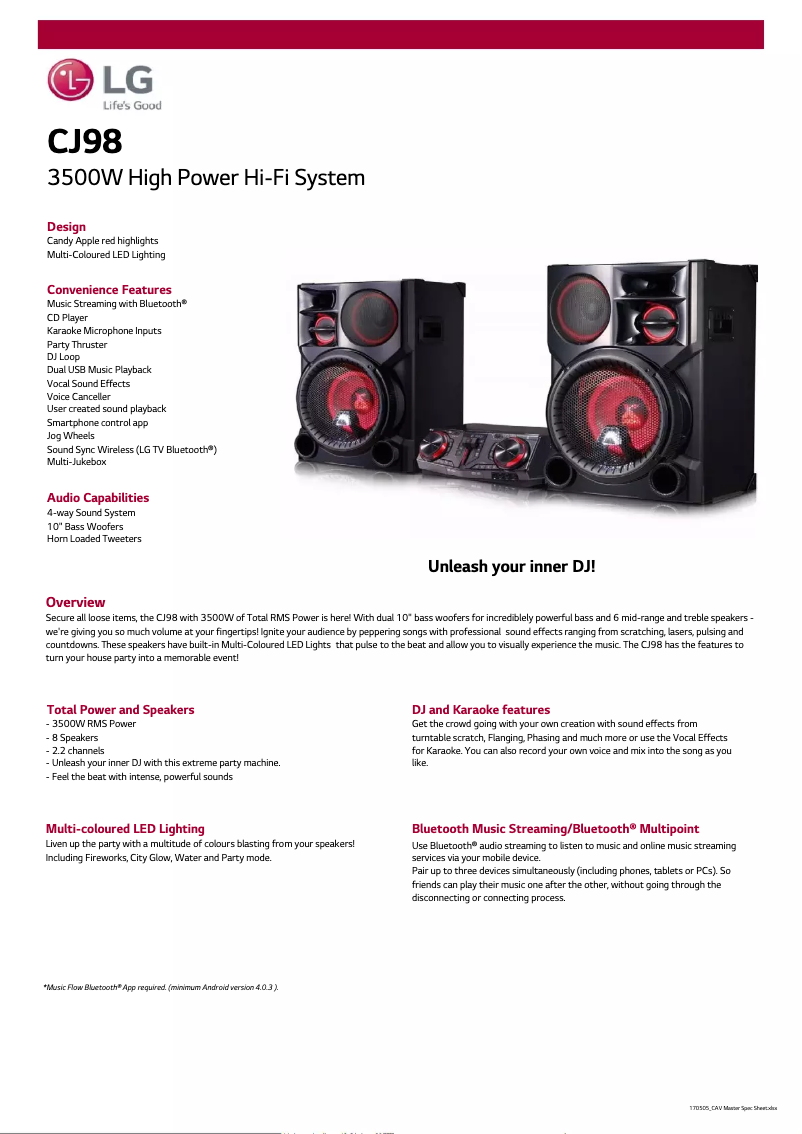 Page 1 de la notice Fiche technique LG CJ98