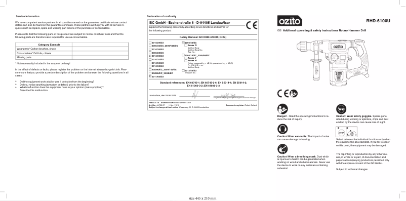 Page 1 de la notice Manuel utilisateur Ozito RHD-6100U