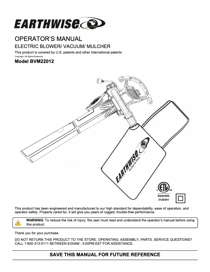 Page 1 de la notice Manuel utilisateur Earthwise BVM22012