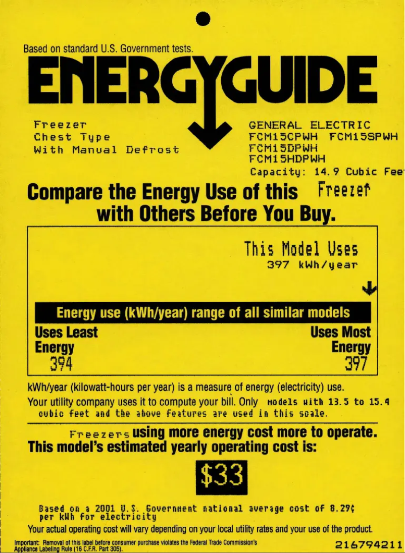 Page 1 de la notice Label énergétique GE FCM15HDPWH