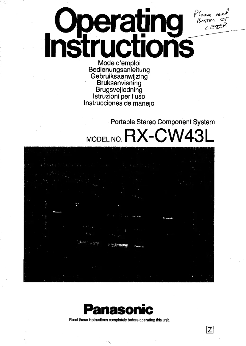 Page 1 de la notice Manuel utilisateur Panasonic RX-CW43