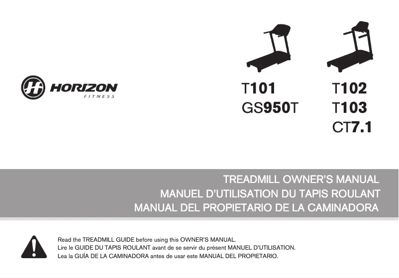 Página 1 del manual Manual de usuario Horizon Fitness T103