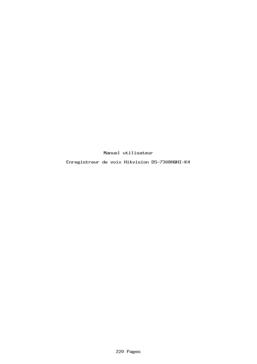 Page 1 de la notice Manuel utilisateur Hikvision DS-7308HQHI-K4