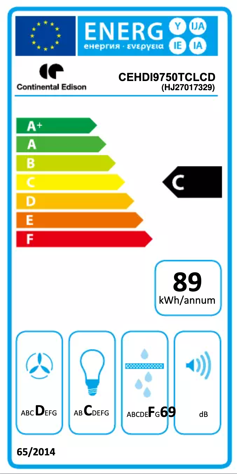 Página 1 del manual Etiqueta energética Continental Edison CEHDI9750TCLCD