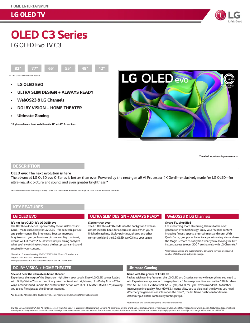Page 1 of the manual Technical Sheet LG OLED55C3AUA