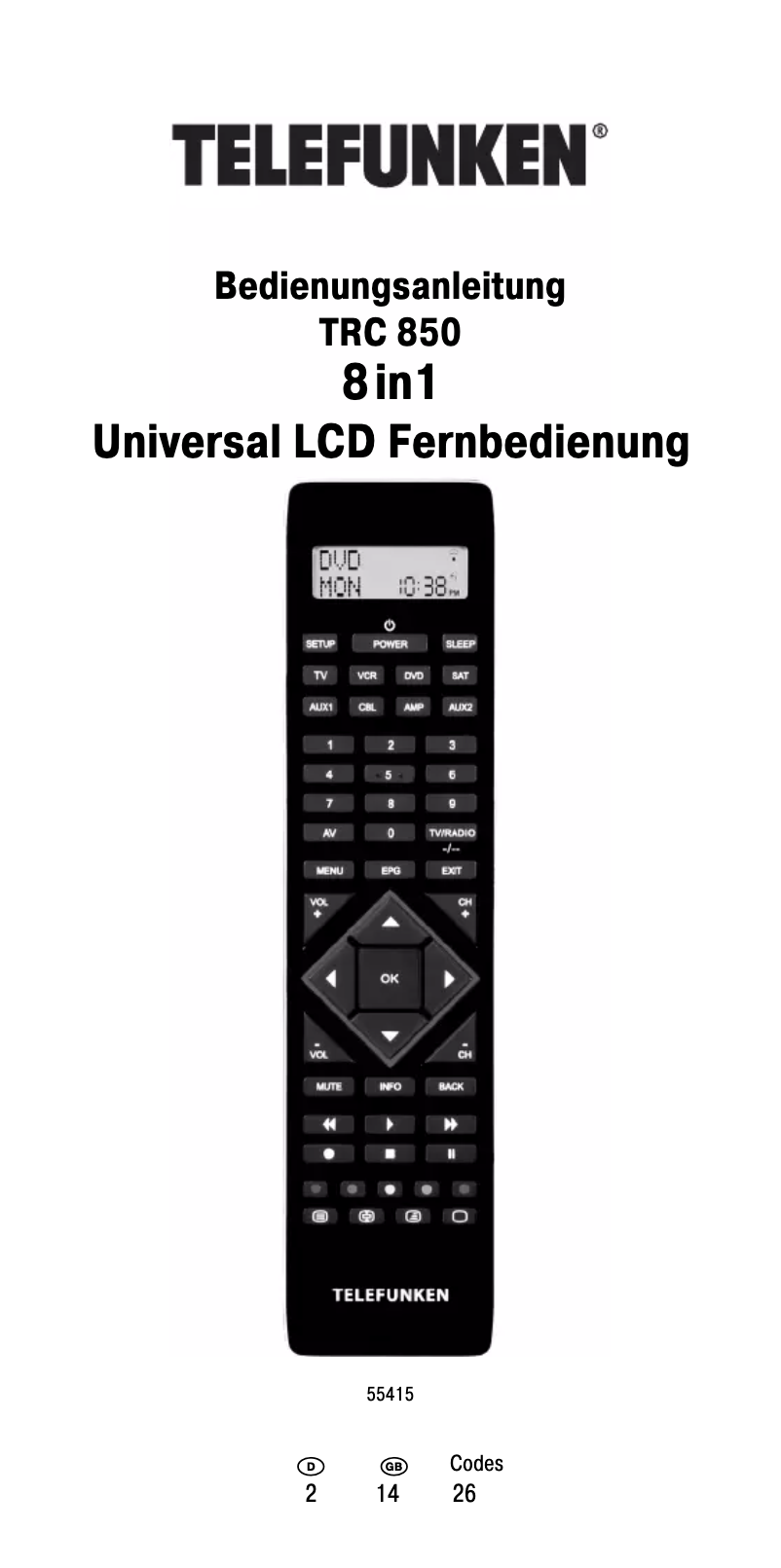 Page 1 de la notice Manuel utilisateur Telefunken TRC 850