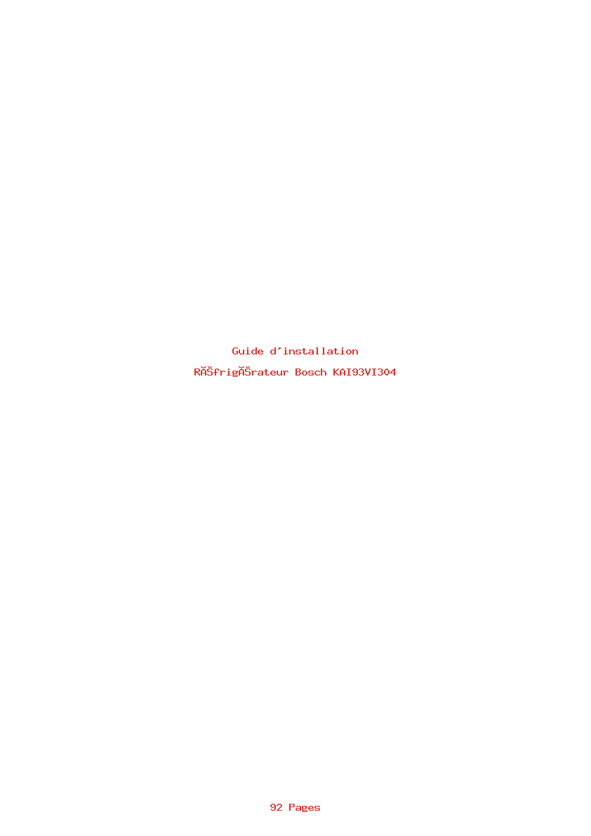Page 1 de la notice Guide d'installation Bosch KAI93VI304