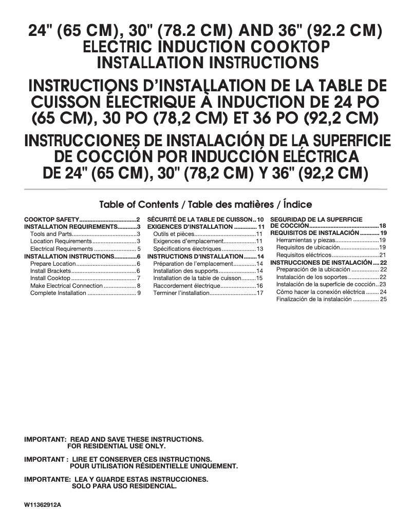 Page 1 de la notice Guide d'installation Whirlpool WCI55US0JB