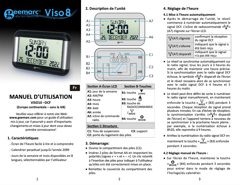 Page 1 de la notice Manuel utilisateur Geemarc VISO 8