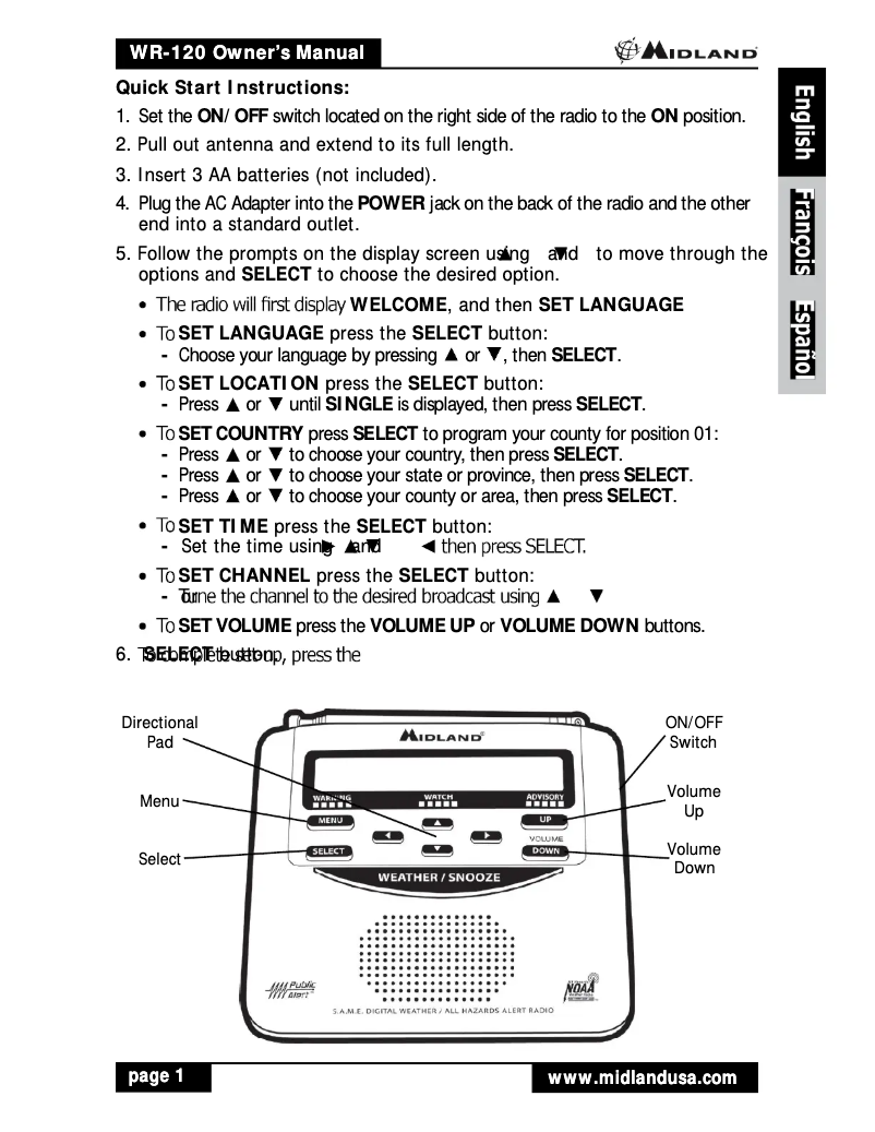 Page 1 de la notice Guide de démarrage rapide Midland EPREPKIT