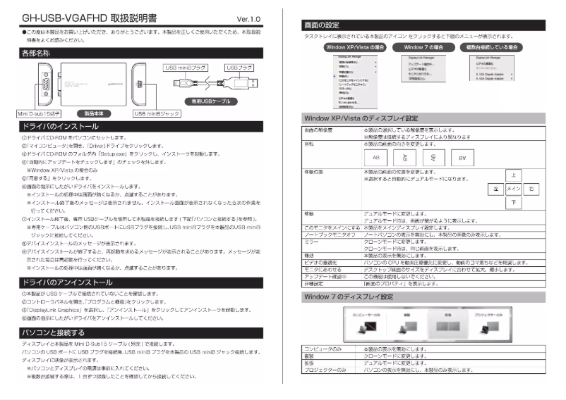 Page 1 de la notice Manuel utilisateur Green House GH-USB-VGAFHD