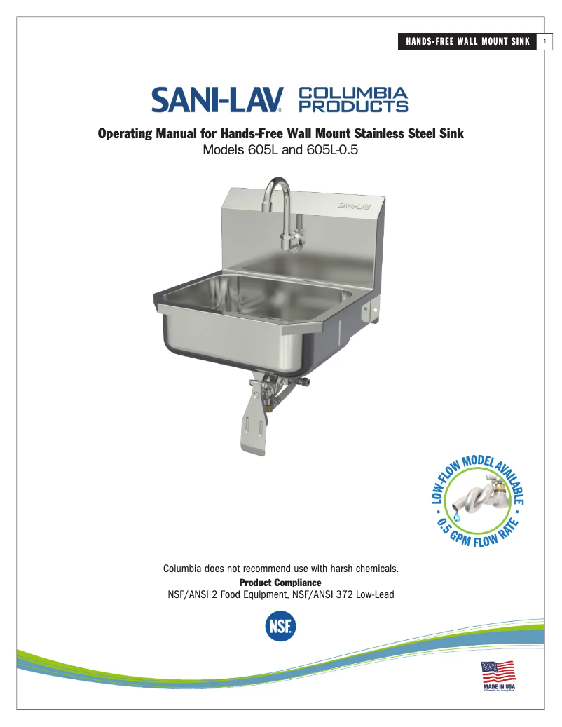 Page 1 de la notice Manuel utilisateur Sani-Lav 605L