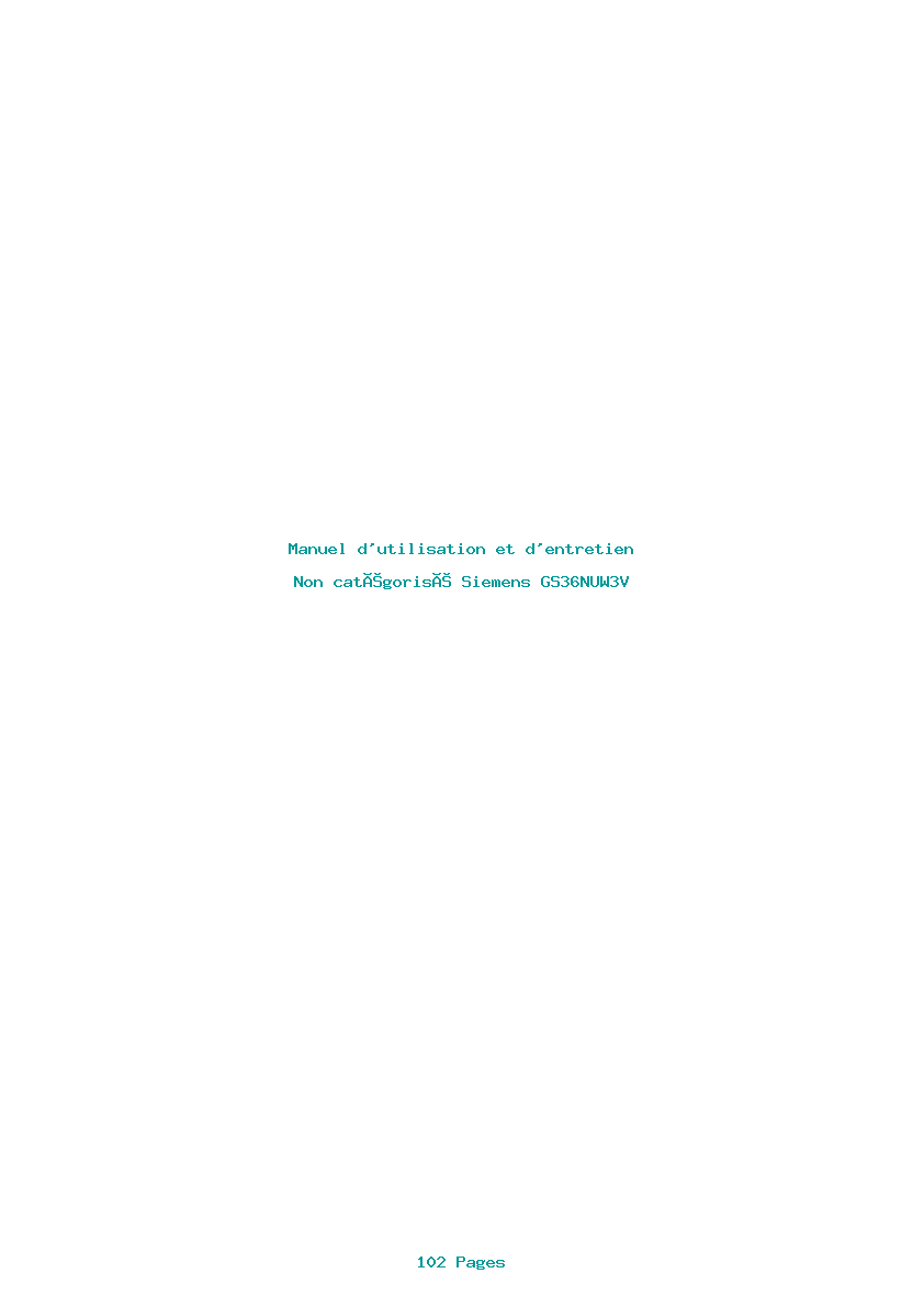 Page 1 de la notice Manuel d'utilisation et d'entretien Siemens GS36NUW3V