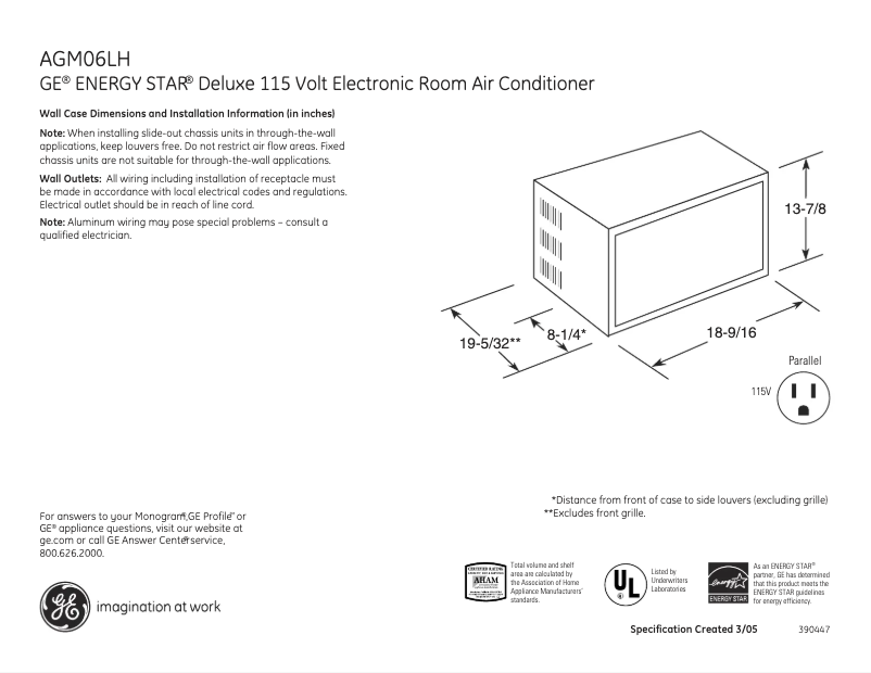 Página 1 del manual Ficha técnica GE AGM06LH