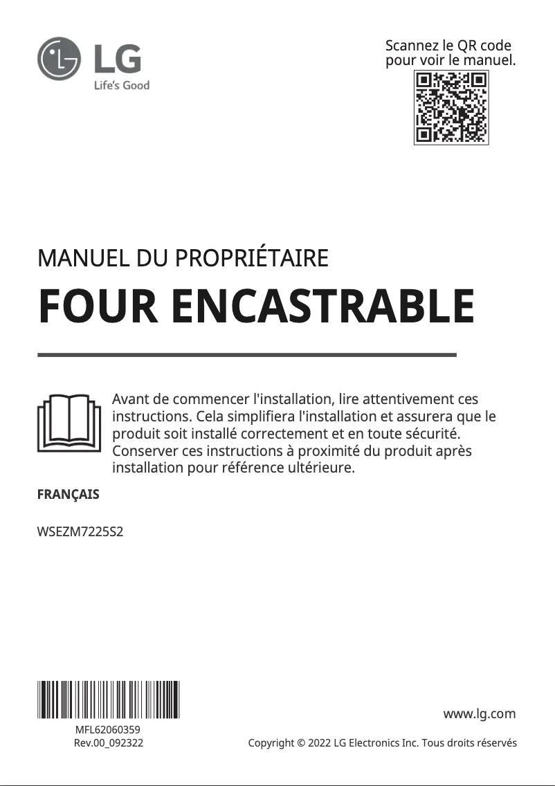 Page 1 de la notice Manuel utilisateur LG WSEZM7225S2