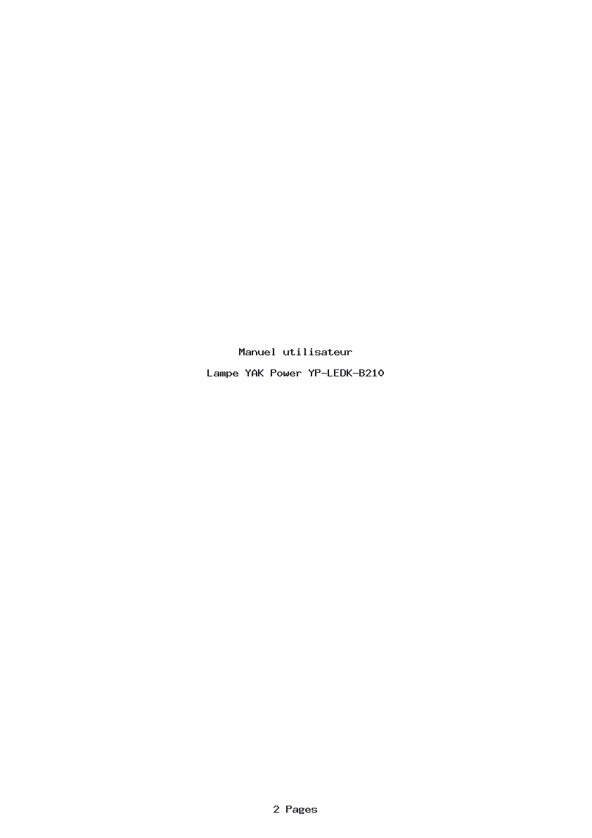 Page 1 de la notice Manuel utilisateur YAK Power YP-LEDK-B210