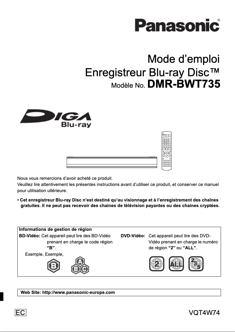 Page 1 of the manual User Manual Panasonic DMR-BWT735