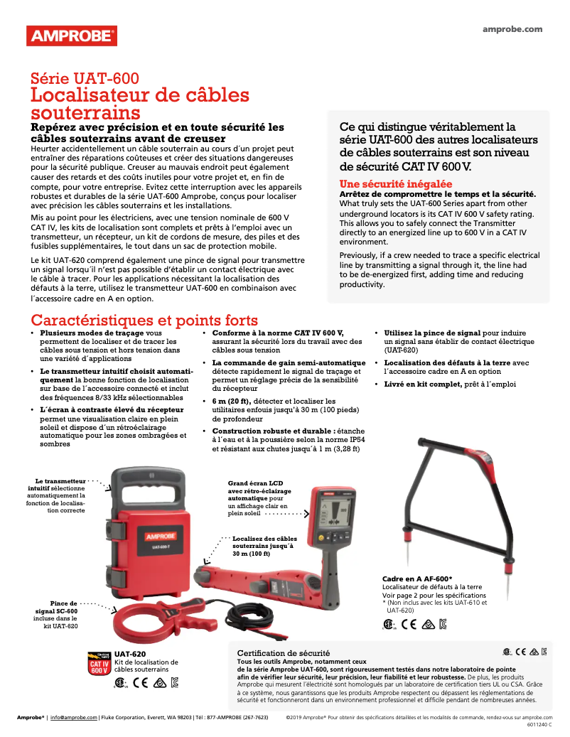 Page 1 de la notice Fiche technique Amprobe TL-UAT-600