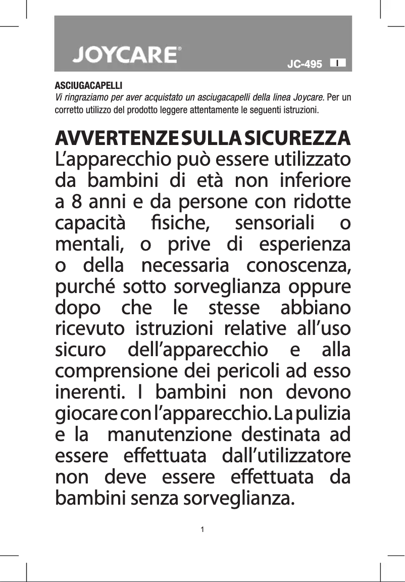 Page 1 de la notice Manuel utilisateur Joycare Pro 2200W JC-495