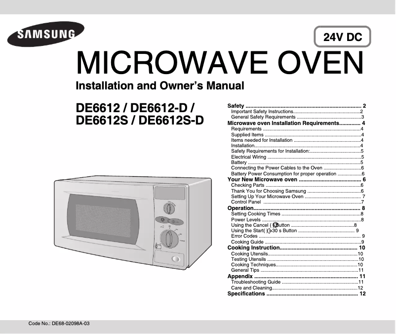 Page 1 de la notice Manuel utilisateur Samsung DE6612S