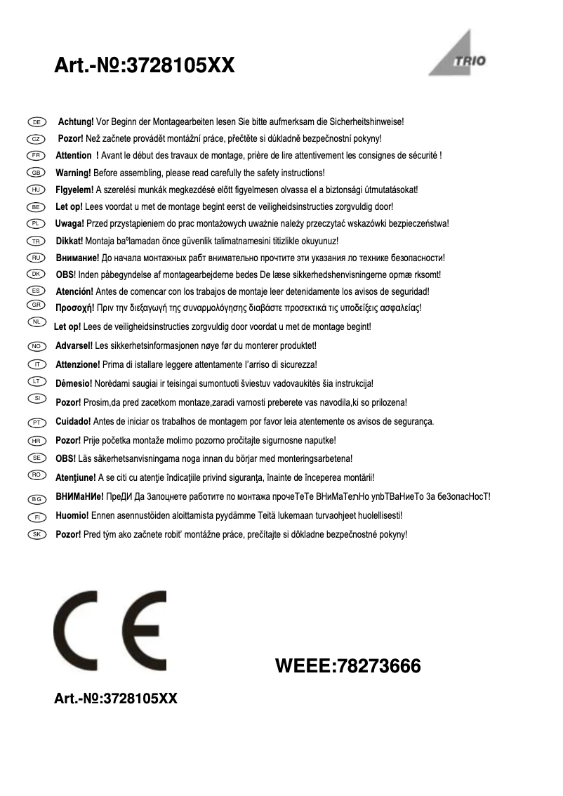 Page 1 de la notice Manuel utilisateur Trio Lighting Bolou