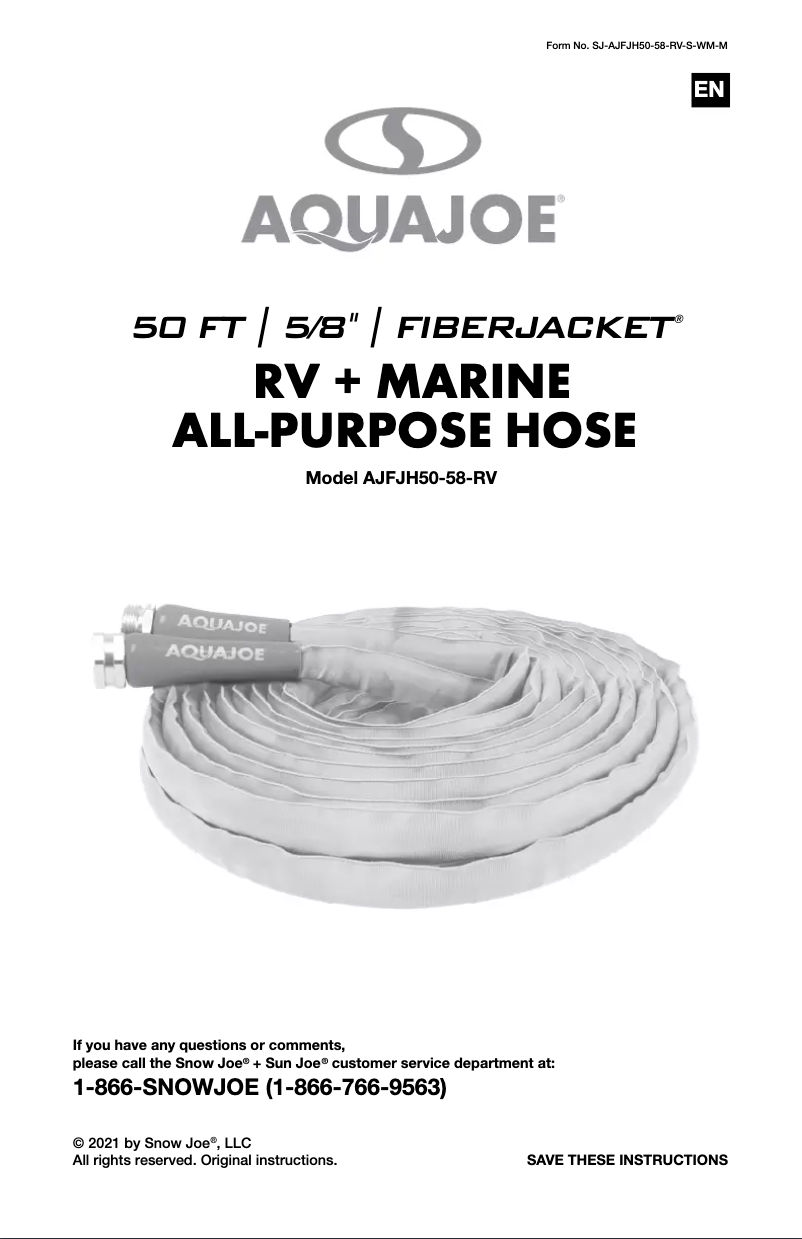 Page 1 de la notice Manuel utilisateur Aqua Joe AJFJH50-58-RV