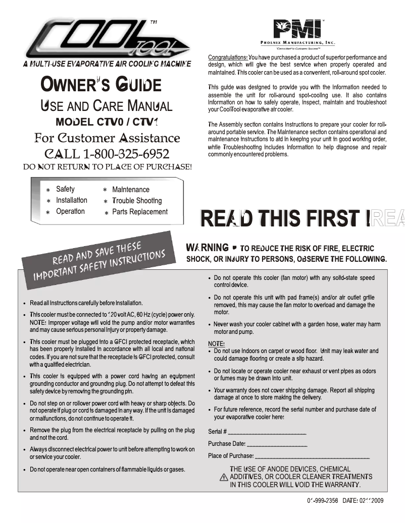 Página 1 del manual Manual de usuario Evapcool CoolTool CTV01