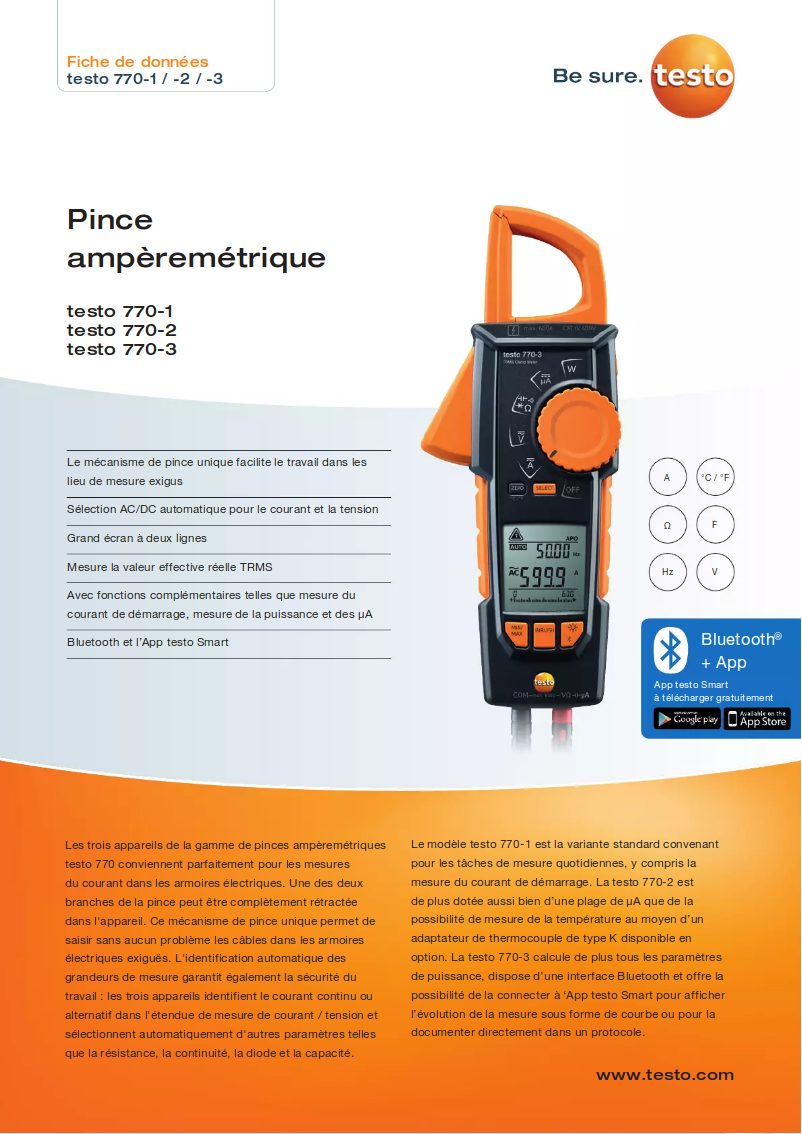 Page 1 de la notice Fiche technique Testo 570s