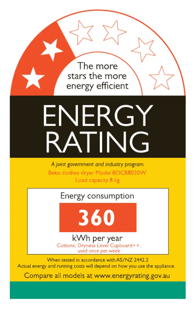 Page 1 de la notice Label énergétique Beko BDCB8020W